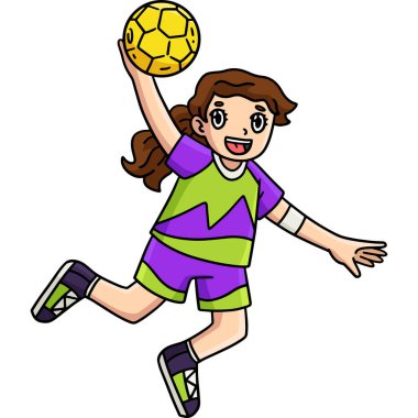Bu karikatür klipinde Sıçrama Atışı çizimi olan bir Hentbol Kadın Oyuncusu gösteriliyor.