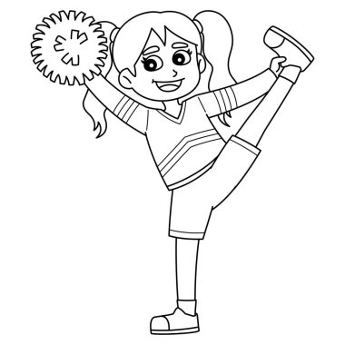 A cute and funny coloring page of a Female Cheerleader Heel Stretch. Provides hours of coloring fun for children. To color, this page is very easy. Suitable for little kids and toddlers. clipart