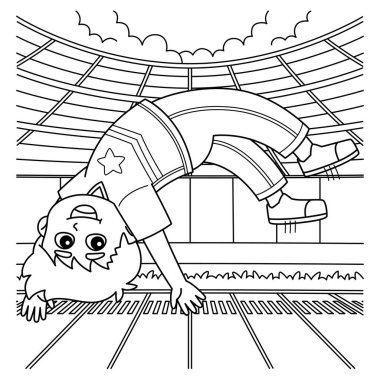 A cute and funny coloring page of a Cheerleading Male Cheerleader Tumbling. Provides hours of coloring fun for children. To color, this page is very easy. Suitable for little kids and toddlers. clipart