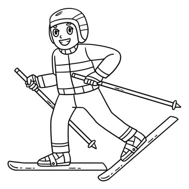 Kayak tahtasında yürüyen bir kayakçının sevimli ve komik renkli sayfası. Çocuklar için saatlerce boyama eğlencesi sağlıyor. Renklendirmek için, bu sayfa çok kolaydır. Küçük çocuklar ve yeni yürümeye başlayanlar için uygun..