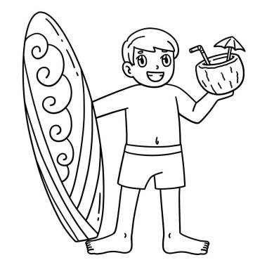 Sörfçü çocuk sörf tahtası ve tropikal içeceğin sevimli ve komik renkli sayfası. Çocuklar için saatlerce boyama eğlencesi sağlıyor. Renklendirmek için, bu sayfa çok kolaydır. Küçük çocuklar ve yeni yürümeye başlayanlar için uygun..