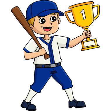 Bu karikatür, şampiyonluk kupası illüstrasyonlu bir beysbol oyuncusunu gösteriyor..