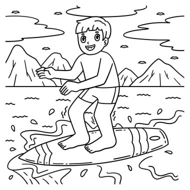 Sörf tahtasında zıplayan bir sörfçünün sevimli ve komik renkli sayfası. Çocuklar için saatlerce boyama eğlencesi sağlıyor. Renklendirmek için, bu sayfa çok kolaydır. Küçük çocuklar ve yeni yürümeye başlayanlar için uygun..