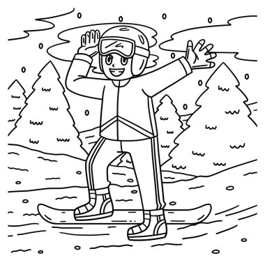 Snowboard 'lu gözlüklü bir çocuğun sevimli ve komik renkli sayfası. Çocuklar için saatlerce boyama eğlencesi sağlıyor. Renklendirmek için, bu sayfa çok kolaydır. Küçük çocuklar ve yeni yürümeye başlayanlar için uygun..