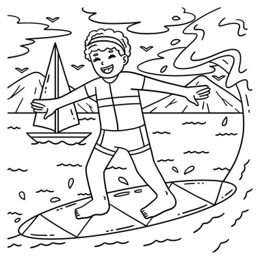 Sörfçü kızın sevimli ve komik renkli sayfası. Çocuklar için saatlerce boyama eğlencesi sağlıyor. Renklendirmek için, bu sayfa çok kolaydır. Küçük çocuklar ve yeni yürümeye başlayanlar için uygun..