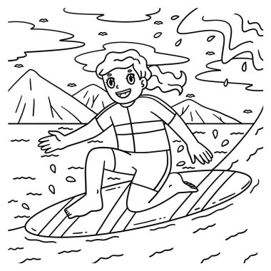 Sörf tahtasında ayakta durmaya hazır sörfçü bir kızın şirin ve komik renkli sayfası. Çocuklar için saatlerce boyama eğlencesi sağlıyor. Renklendirmek için, bu sayfa çok kolaydır. Küçük çocuklar ve yeni yürümeye başlayanlar için uygun..