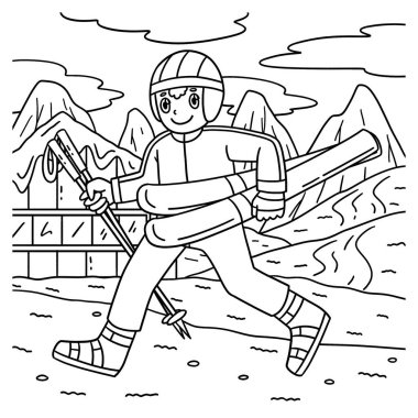 Kayak yapan bir kayakçının sevimli ve komik renkli sayfası. Çocuklar için saatlerce boyama eğlencesi sağlıyor. Renklendirmek için, bu sayfa çok kolaydır. Küçük çocuklar ve yeni yürümeye başlayanlar için uygun..