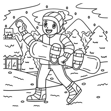 Snowboard taşıyan bir çocuğun sevimli ve komik renkli bir sayfası. Çocuklar için saatlerce boyama eğlencesi sağlıyor. Renklendirmek için, bu sayfa çok kolaydır. Küçük çocuklar ve yeni yürümeye başlayanlar için uygun..