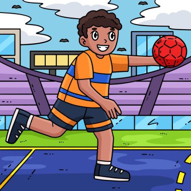 Bu karikatür klibinde bir Hentbol Oyuncusunun Top çizimi ile koştuğunu gösteriyor.