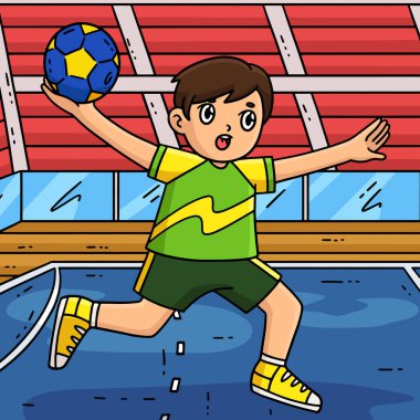 This cartoon clipart shows a Handball Player doing a Jump Shot illustration. clipart