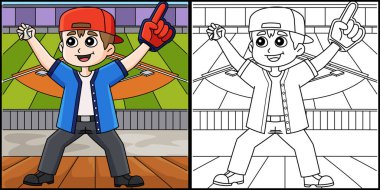 Bu boyama sayfası bir Beyzbol Futbolcusu hayranını gösteriyor. Bu illüstrasyonun bir tarafı renkli ve çocuklar için bir ilham kaynağı.. 