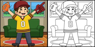 Bu renkli sayfa bir Amerikan Futbol Hayranını gösteriyor. Bu illüstrasyonun bir tarafı renkli ve çocuklar için bir ilham kaynağı..