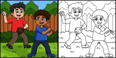 Bu boyama sayfası Beyzbol Çocukları 'nın oynadığını gösteriyor. Bu illüstrasyonun bir tarafı renkli ve çocuklar için bir ilham kaynağı.. 