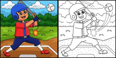 Bu boyama sayfasında bayan bir beysbol atıcısı var. Bu illüstrasyonun bir tarafı renkli ve çocuklar için bir ilham kaynağı.. 