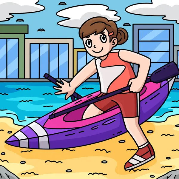 Bu karikatürde bir Kürekçi Kadın Tekneye Biniyor illüstrasyonunda. 