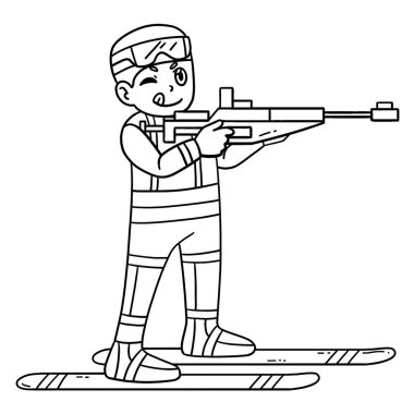 A cute and funny coloring page of a Biathlon Male Biathlete Taking Aim.. Provides hours of coloring fun for children. To color, this page is very easy. Suitable for little kids and toddlers. clipart