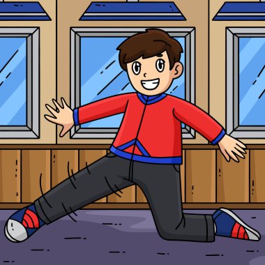 Bu karikatür klipinde bir Breakdance B-Boy 'un Diz Değiştirme illüstrasyonunu gösteriyor.