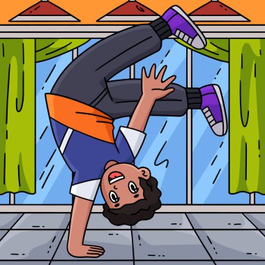 Bu karikatür parçası Breakdance B-Boy Hava Sandalyesi Pike 'ı gösteriyor..