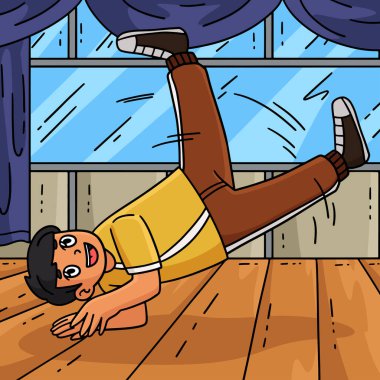 Bu karikatür, Breakdance B-Boy 'un Yel değirmeni çizimini gösteriyor..
