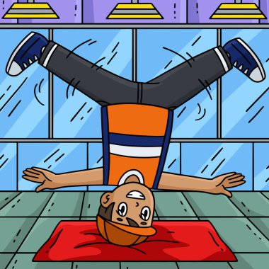 Bu karikatür, Breakdance B-Boy 'un kafa salladığını gösteriyor..