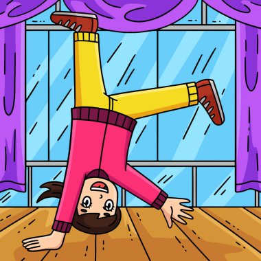 This cartoon clipart shows a Breakdance B-Girl with a One Hand Freeze illustration. clipart