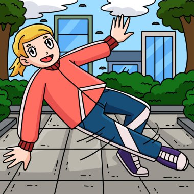 This cartoon clipart shows a Breakdance B-Girl with a Helicopter Move illustration. clipart