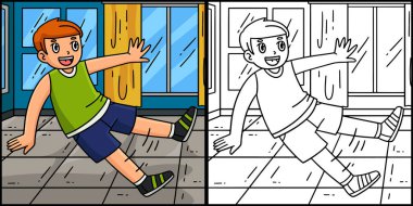 Bu renkli sayfa Breakdance B-Boy 'un Kick Out yaptığını gösteriyor. Bu çizimin bir tarafı renkli ve çocuklara ilham veriyor..