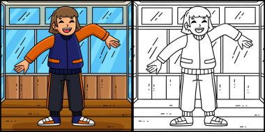 Bu boyama sayfasında bir Breakdance B-Kızı Kol Dalgası yapıyor. Bu illüstrasyonun bir tarafı renkli ve çocuklar için bir ilham kaynağı..