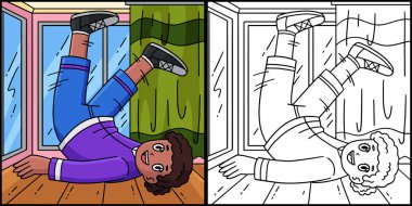 Bu boyama sayfasında Breakdance B-Kızı Sırt Dönüşü Gösteriyor. Bu illüstrasyonun bir tarafı renkli ve çocuklar için bir ilham kaynağı..