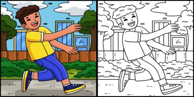 Bu boyama sayfasında Breakdance B-Boy 'un Reddedilme Adımını gösteriyor. Bu illüstrasyonun bir tarafı renkli ve çocuklar için bir ilham kaynağı..