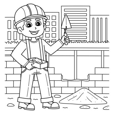 İnşaat işçisi Mason 'ın sevimli ve komik renkli sayfası. Çocuklar için saatlerce boyama eğlencesi sağlıyor. Renklendirmek için, bu sayfa çok kolaydır. Küçük çocuklar ve yeni yürümeye başlayanlar için uygun..