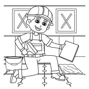 İnşaat işçisi fayans ayarlayıcısının sevimli ve komik renkli sayfası. Çocuklar için saatlerce boyama eğlencesi sağlıyor. Renklendirmek için, bu sayfa çok kolaydır. Küçük çocuklar ve yeni yürümeye başlayanlar için uygun..