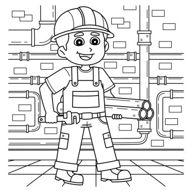 İnşaat işçisi bir tesisatçının sevimli ve komik renkli sayfası. Çocuklar için saatlerce boyama eğlencesi sağlıyor. Renklendirmek için, bu sayfa çok kolaydır. Küçük çocuklar ve yeni yürümeye başlayanlar için uygun..