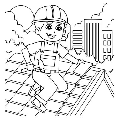 İnşaat Çatı İşçisi 'nin sevimli ve komik renkli sayfası. Çocuklar için saatlerce boyama eğlencesi sağlıyor. Renklendirmek için, bu sayfa çok kolaydır. Küçük çocuklar ve yeni yürümeye başlayanlar için uygun..