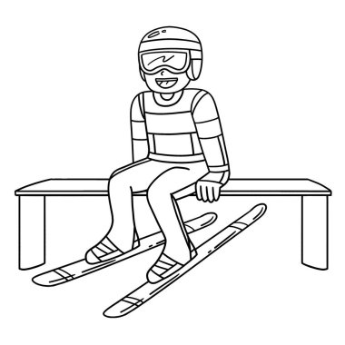 Kayakla atlayan erkek kayakçının hoş ve komik renkli bir sayfası pozisyon alıyor. Çocuklar için saatlerce boyama eğlencesi sağlıyor. Renklendirmek için, bu sayfa çok kolaydır. Küçük çocuklar ve yeni yürümeye başlayanlar için uygun..