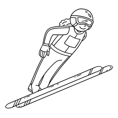 A cute and funny coloring page of Female Ski Jumper Windisch Technique. Provides hours of coloring fun for children. To color, this page is very easy. Suitable for little kids and toddlers. clipart