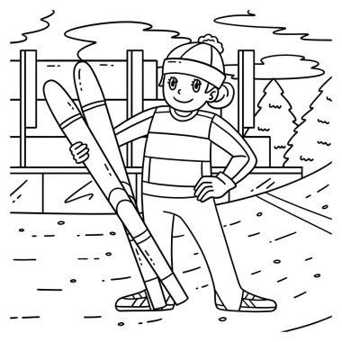 Kayakla atlayan kadın kayak atlamacısının sevimli ve komik renkli bir sayfası. Çocuklar için saatlerce boyama eğlencesi sağlıyor. Renklendirmek için, bu sayfa çok kolaydır. Küçük çocuklar ve yeni yürümeye başlayanlar için uygun..