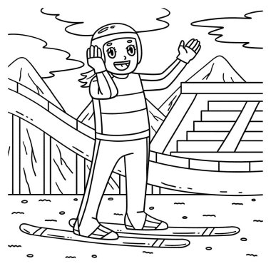 Kayakla atlayan kadın kayak atlamacı başlığının sevimli ve komik renkli bir sayfası. Çocuklar için saatlerce boyama eğlencesi sağlıyor. Renklendirmek için, bu sayfa çok kolaydır. Küçük çocuklar ve yeni yürümeye başlayanlar için uygun..