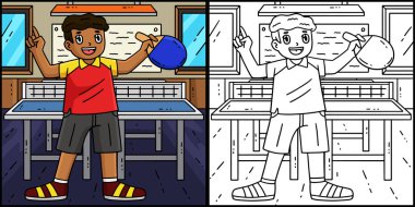 Bu renkli sayfa bir Masa Tenisi Oyuncusu Tutucu Raketi 'ni gösteriyor. Bu illüstrasyonun bir tarafı renkli ve çocuklar için bir ilham kaynağı..