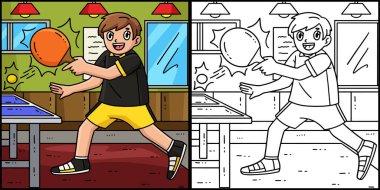 Bu renkli sayfa bir masa tenisi oyuncusunun topu ezişini gösteriyor. Bu illüstrasyonun bir tarafı renkli ve çocuklar için bir ilham kaynağı..