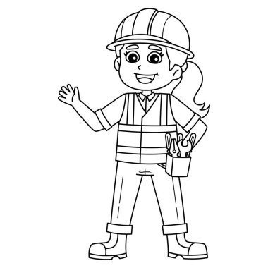 Bir kadın inşaat işçisinin sevimli ve komik renkli sayfası. Çocuklar için saatlerce boyama eğlencesi sağlıyor. Renklendirmek için, bu sayfa çok kolaydır. Küçük çocuklar ve yeni yürümeye başlayanlar için uygun..