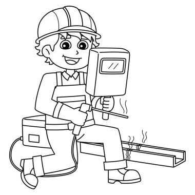 İnşaat işçisi kaynakçısının sevimli ve komik renkli sayfası. Çocuklar için saatlerce boyama eğlencesi sağlıyor. Renklendirmek için, bu sayfa çok kolaydır. Küçük çocuklar ve yeni yürümeye başlayanlar için uygun..