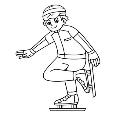 A cute and funny coloring page of a Speed Skating Male Fixing Shoes. Provides hours of coloring fun for children. To color, this page is very easy. Suitable for little kids and toddlers. clipart