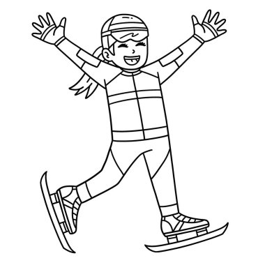 A cute and funny coloring page of a Speed Skating Female Raising Hands. Provides hours of coloring fun for children. To color, this page is very easy. Suitable for little kids and toddlers. clipart