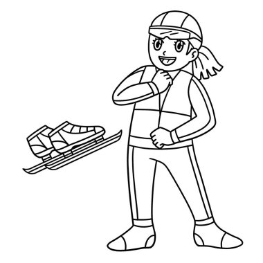 A cute and funny coloring page of a Speed Skating Female Wearing Equipment. Provides hours of coloring fun for children. To color, this page is very easy. Suitable for little kids and toddlers. clipart