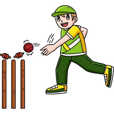 This cartoon clipart shows a Cricket Fielder Hitting the Bails illustration.  clipart