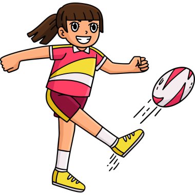 Bu karikatür, topa vuran kadın rugby oyuncusunun bir çizimini gösteriyor..