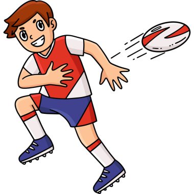 Bu karikatür, topu ters çeviren bir Rugby oyuncusunu gösteriyor..