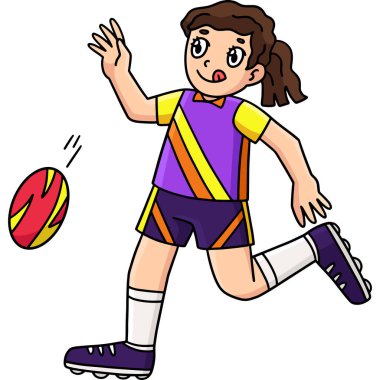 Bu karikatür klip kısa bir gösteri yapan bir kadın rugby oyuncusunu gösteriyor.