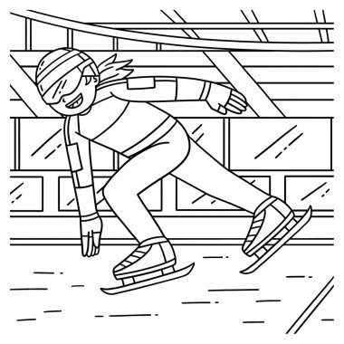 A cute and funny coloring page of a Speed Skating Female with Hand on the Ground. Provides hours of coloring fun for children. To color, this page is very easy. Suitable for little kids and toddlers. clipart